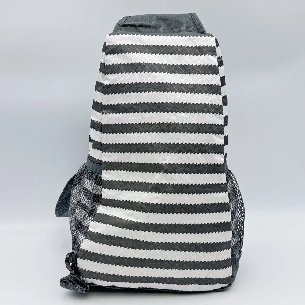 Thirty One Sling Backpack Gray White Chevron Stripe Crossbody Bag Pink Accents